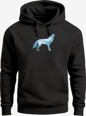 Neverless Sweatshirt 'Polygon Wolf Blau' in Schwarz: Vorderseite