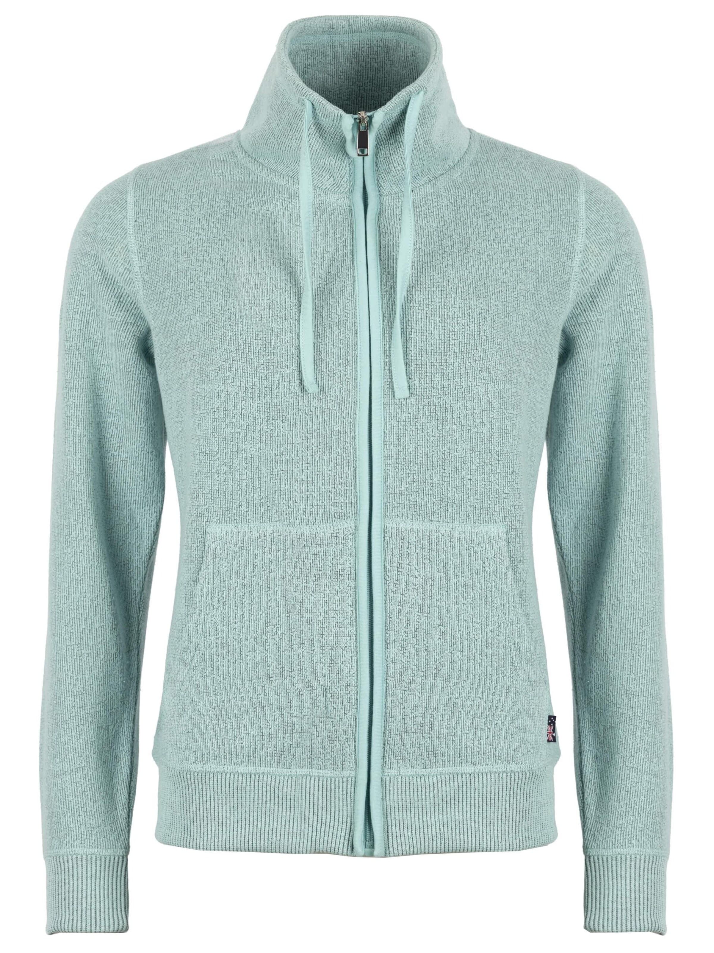 ROADSIGN australia Sweatjacke 'Sweatjacke Knit in Strickoptik mit Stehkragen'‌‌ in Grün: Vorderseite