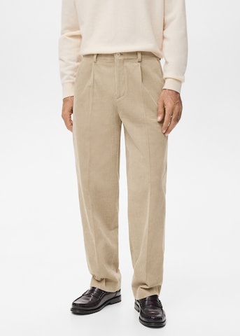 MANGO MAN Loose fit Pleated Pants 'Portici' in Beige: front