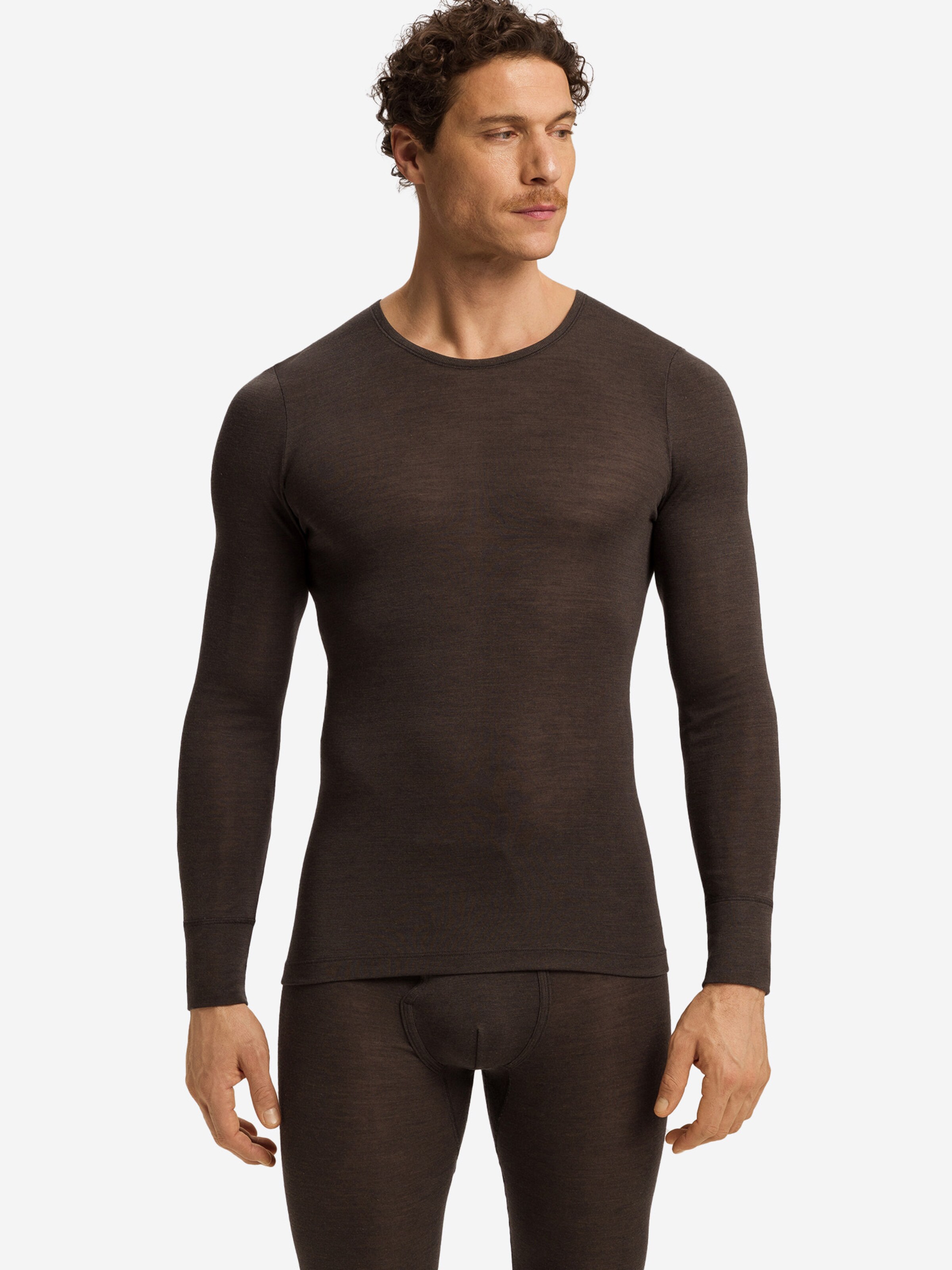 Hanro - Camisa ' Woolen Silk ' em castanho: frente