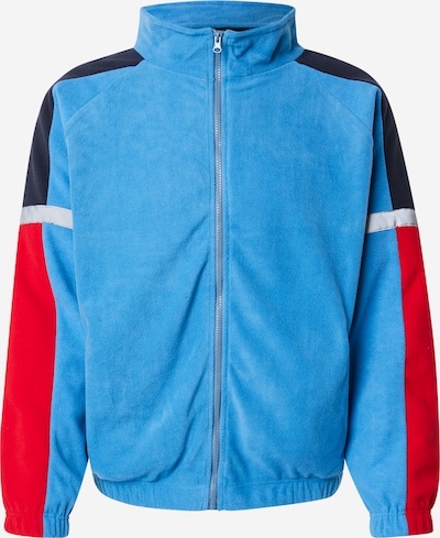 Denim Project Flis jakna 'Luke' u svijetloplava / tamno plava / siva / crvena, Pregled proizvoda