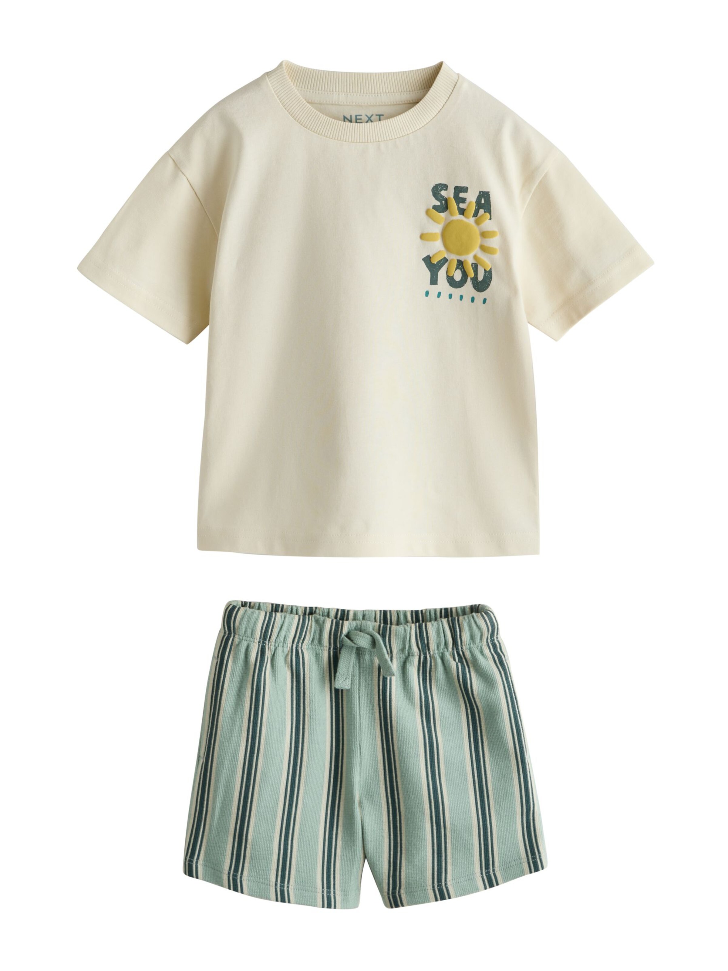 Next Set: T-Shirt und Shorts in Beige: Vorderseite