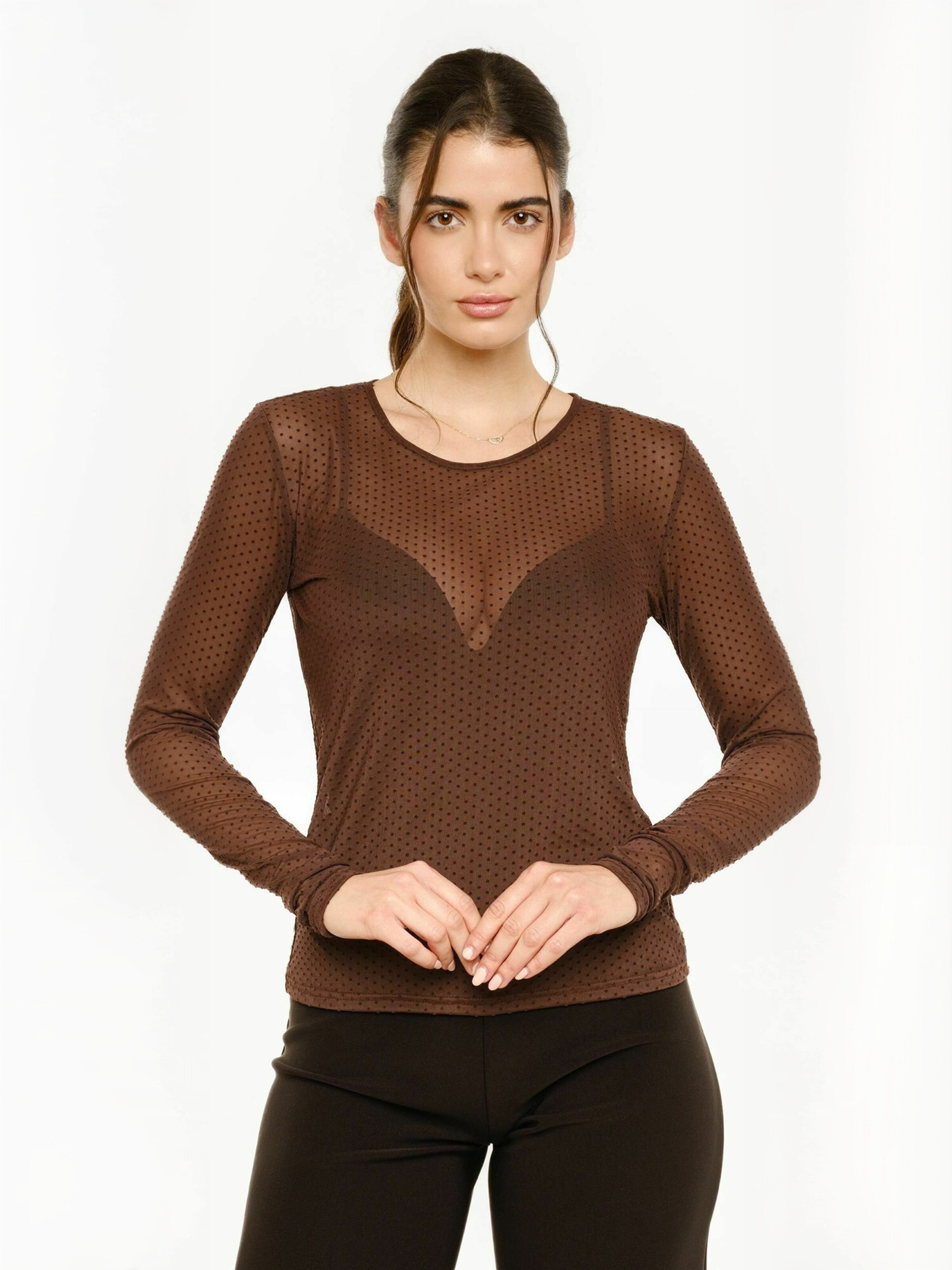 Liberte Essentiel Top ' MESH ' in Bruin: voorkant