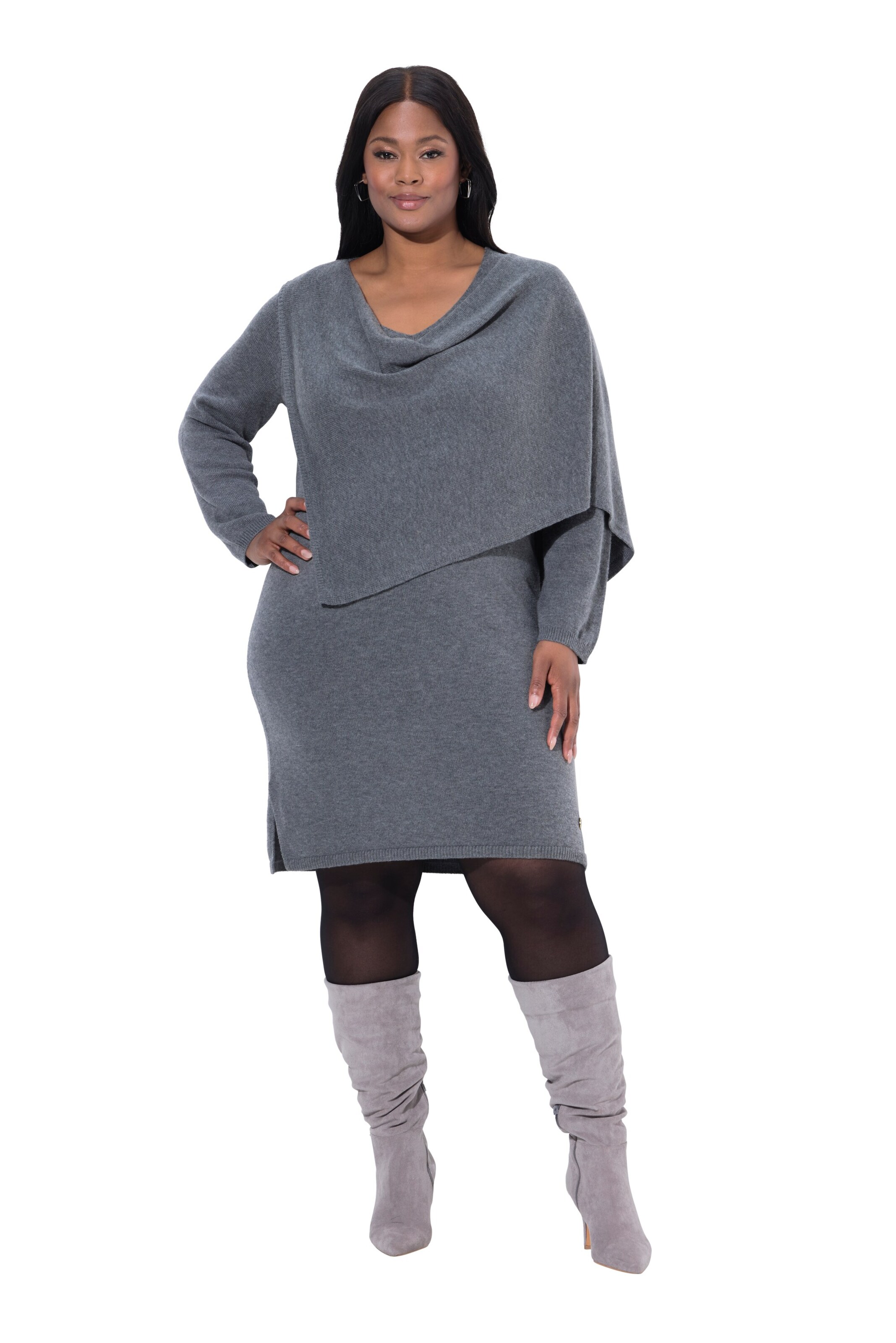 Ulla Popken Gebreide jurk in Grijs: voorkant