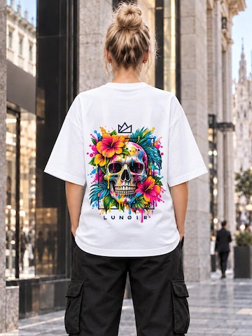 LUNØIR Studio Póló 'Tropical Riot – Bloom Skull' - fehér