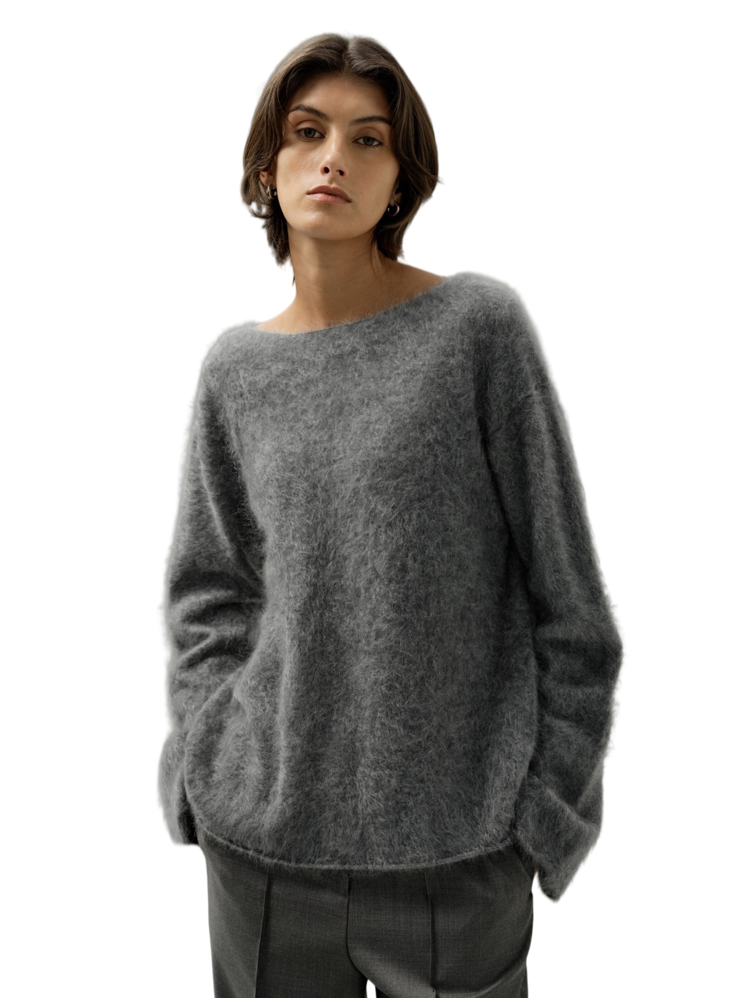 Lilysilk Pullover 'Bootneck-Pullover aus gebürstetem Kaschmir'‌‌‌‌‌‌ in Grau