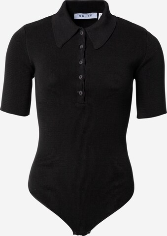 NU-IN Shirt Bodysuit in Black: front