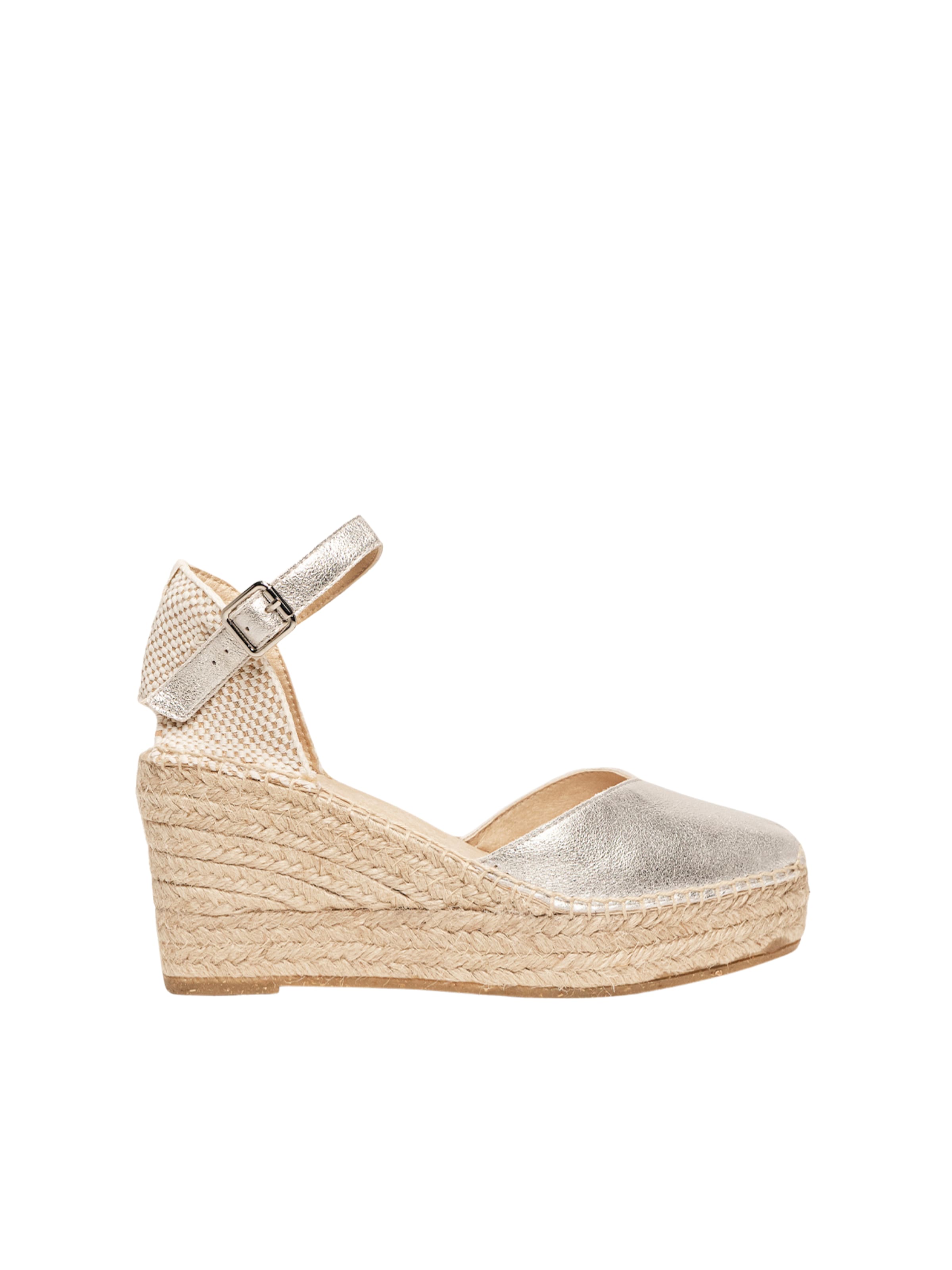 Alhamas - Sandalias 'Alpargata Cuña 8 cm' en plata: frente