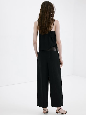 MANGO Wide leg Broek 'Espresso' in Zwart