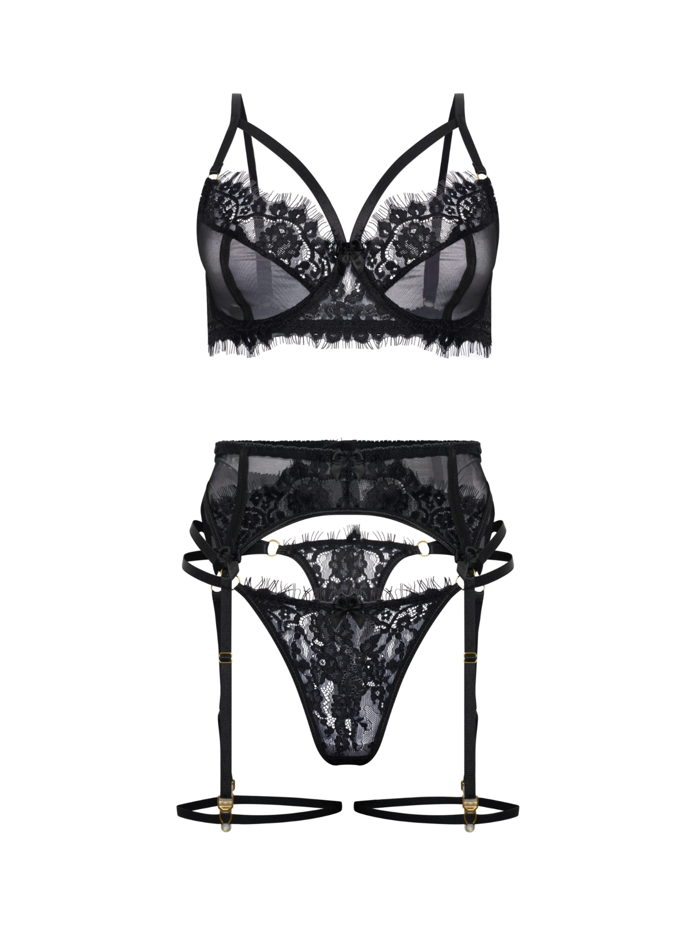 Orchibelle Balconette Underwear Sets 'Alina' in Black: front
