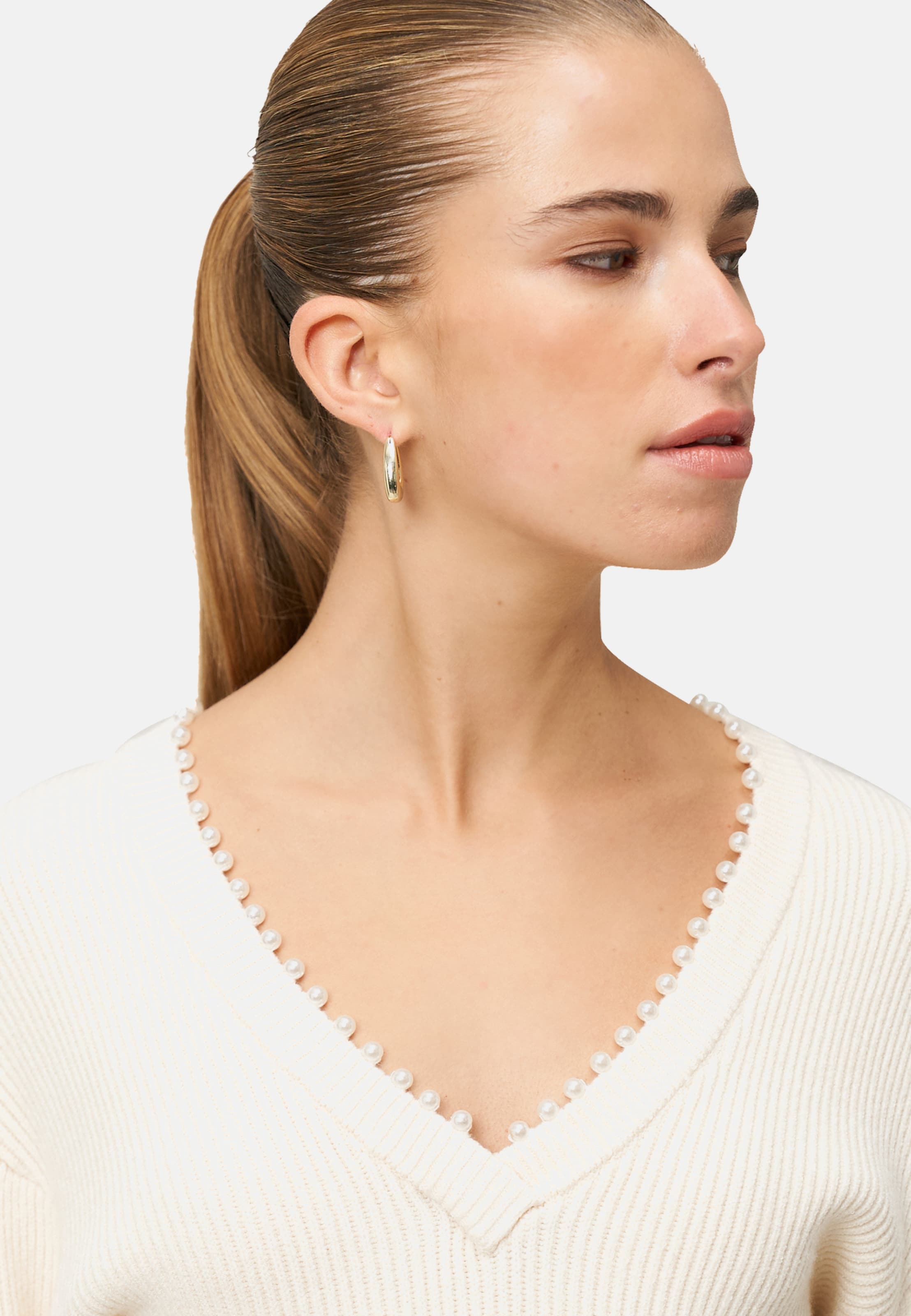 zero Pullover mit Perlen in Beige