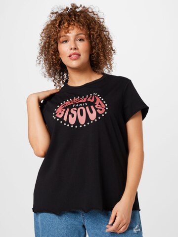 River Island Plus Shirt 'BEAUX BISOUS' in Black: front