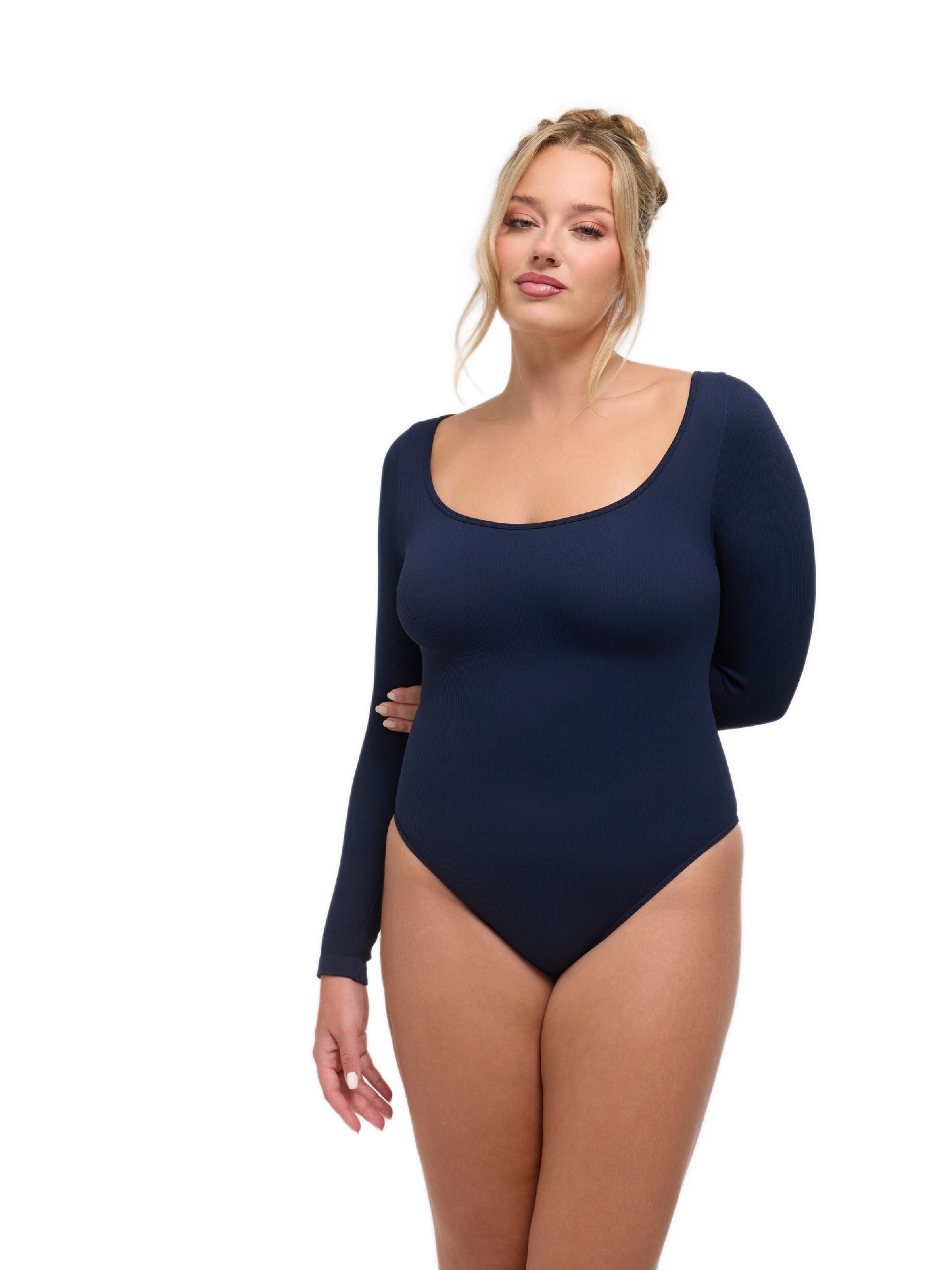 cfab Body 'Ribbed Longsleeve Sculpting Bodysuit with Slip' in Blauw