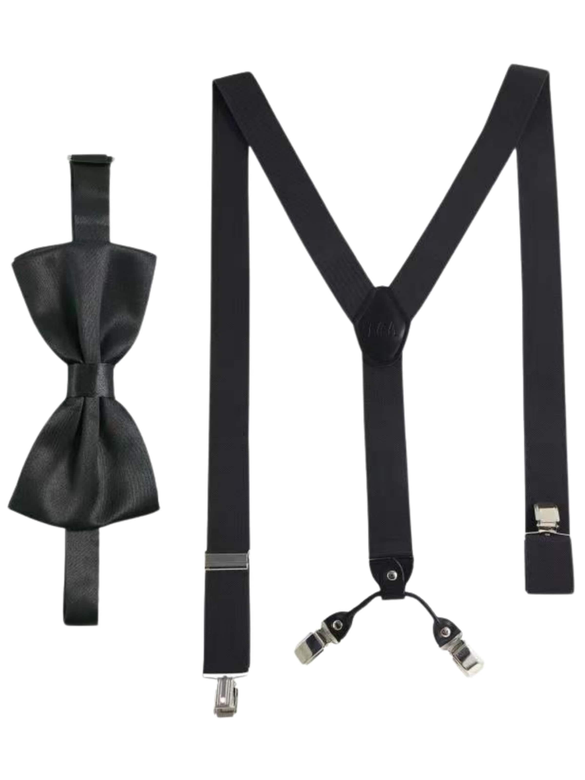 Massi Morino Hosenträger-Set mit Fliege in Grau: Vorderseite