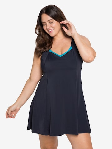 SHEEGO Bralette Swimsuit Dress in Blue: front