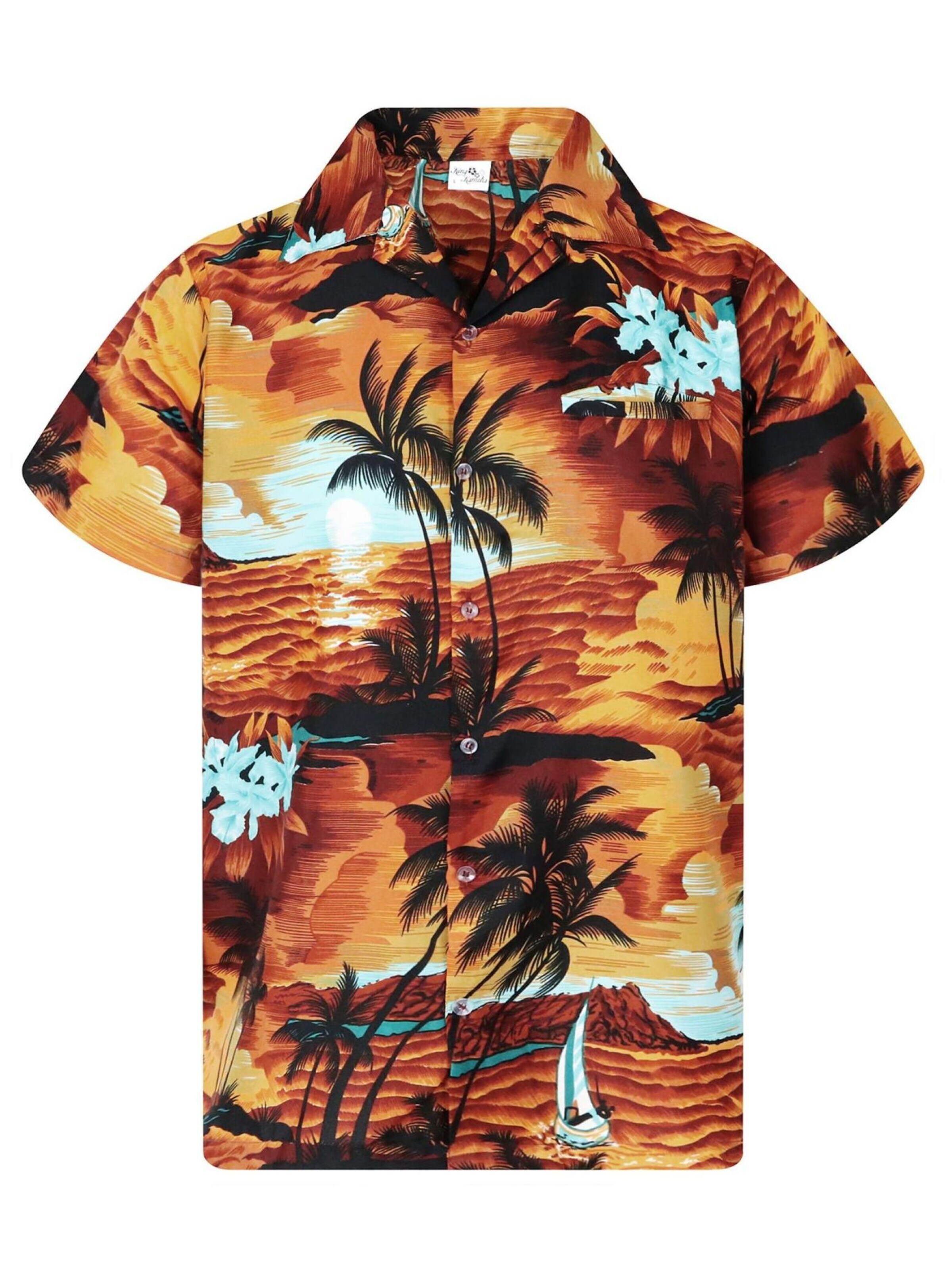 King Kameha Shirt 'Surf' in Bruin: voorkant