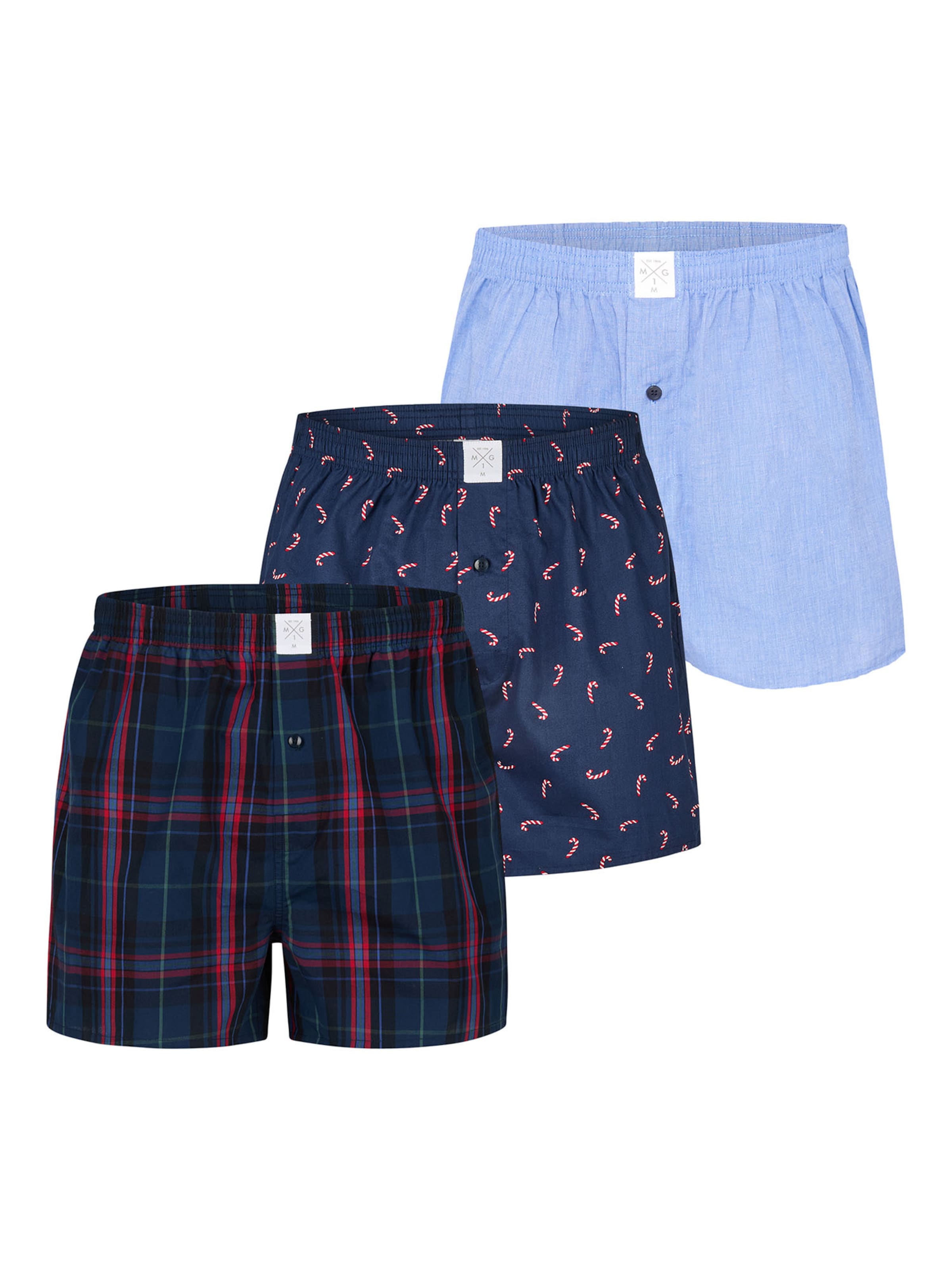 MG-1 Boxershorts 'Christmas' in Blau: Vorderseite