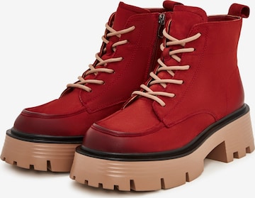 CESARE GASPARI Lace-Up Ankle Boots in Red