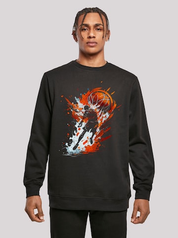 F4NT4STIC Sweatshirt 'Basketball Sports Collection Orange Splash' in Schwarz: predná strana