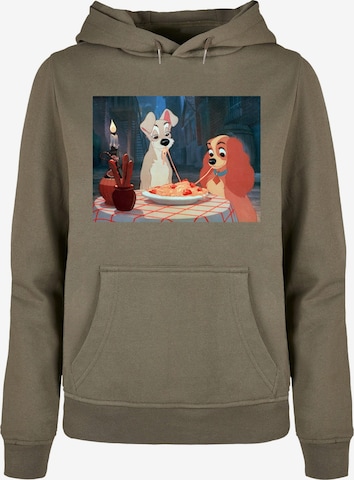 ABSOLUTE CULT Sweatshirt 'Lady And The Tramp - Spaghetti Photo' in Groen: voorkant