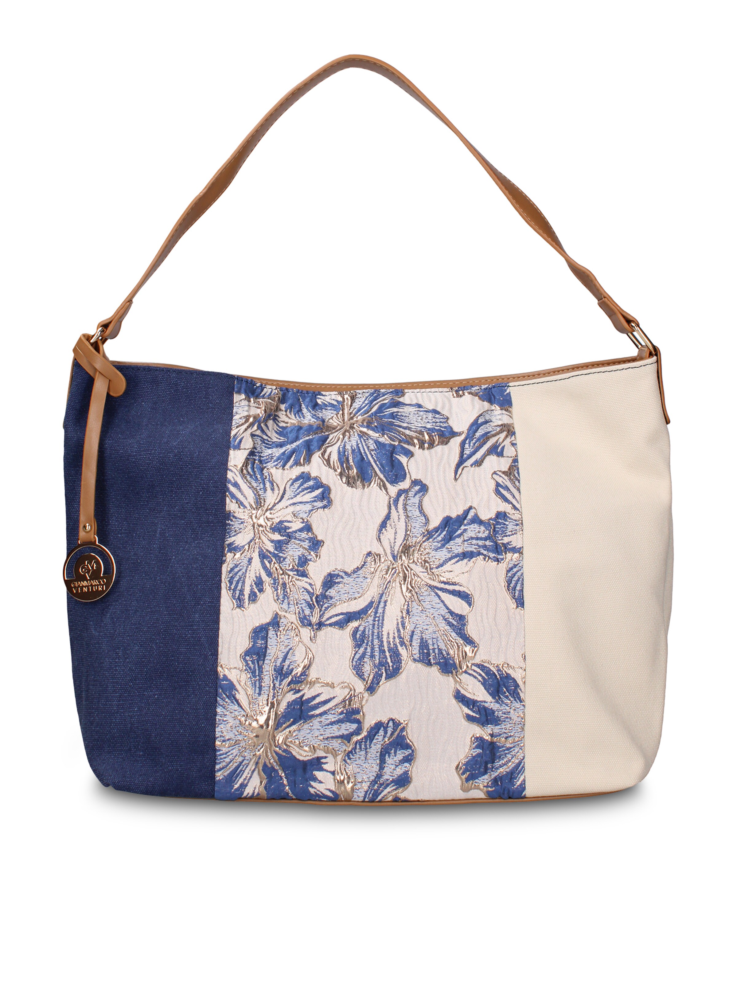 Borsa a mano 'Borsa a tracolla Gianmarco Venturi Alizé pelle vegana bicolore stampa floreale' di GianMarco Venturi in blu: frontale