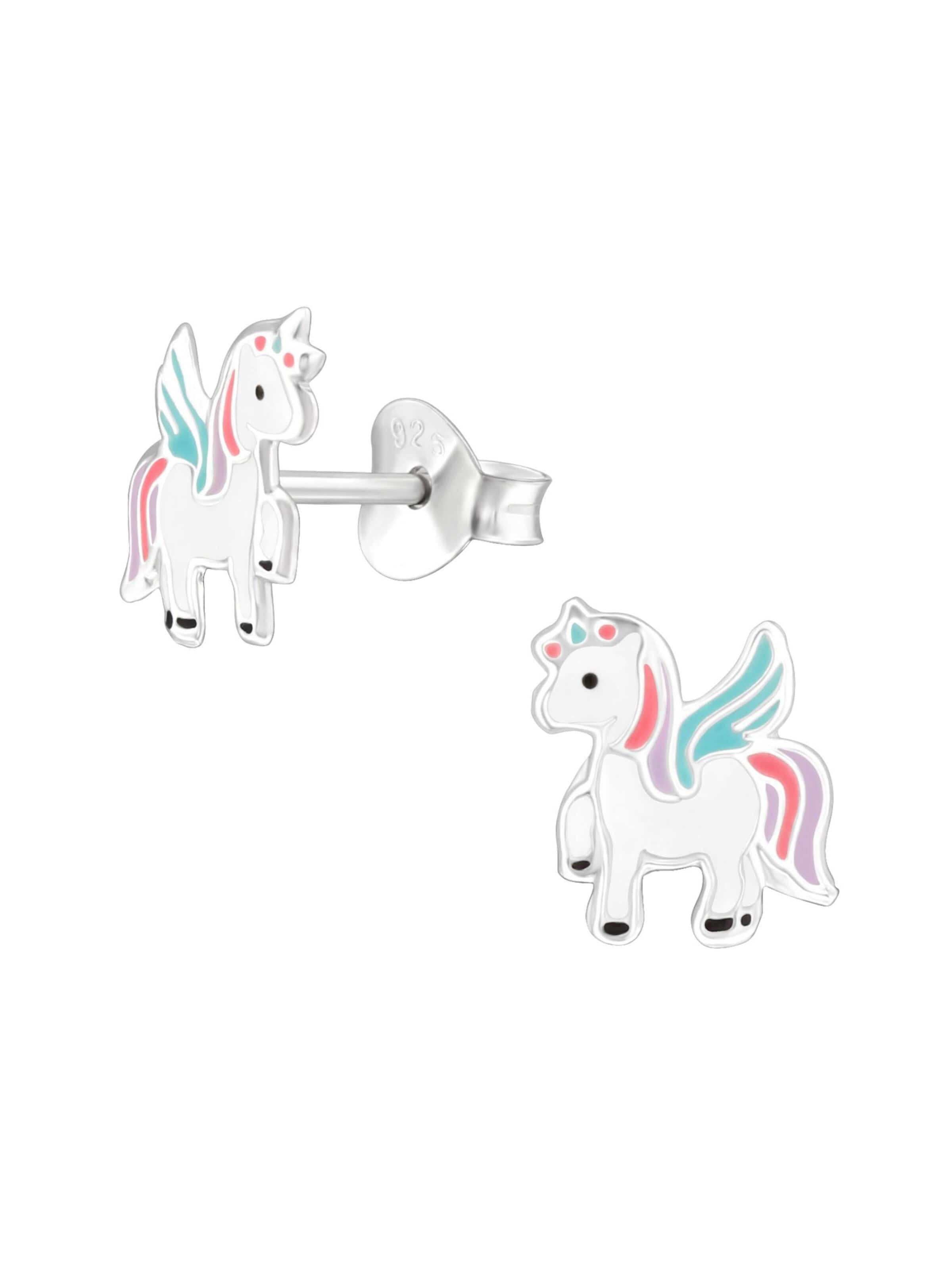 Boucles d'oreilles 'Kinder-Ohrstecker Einhorn aus Sterling Silber mit Epoxidharz' Maxte en argent : devant