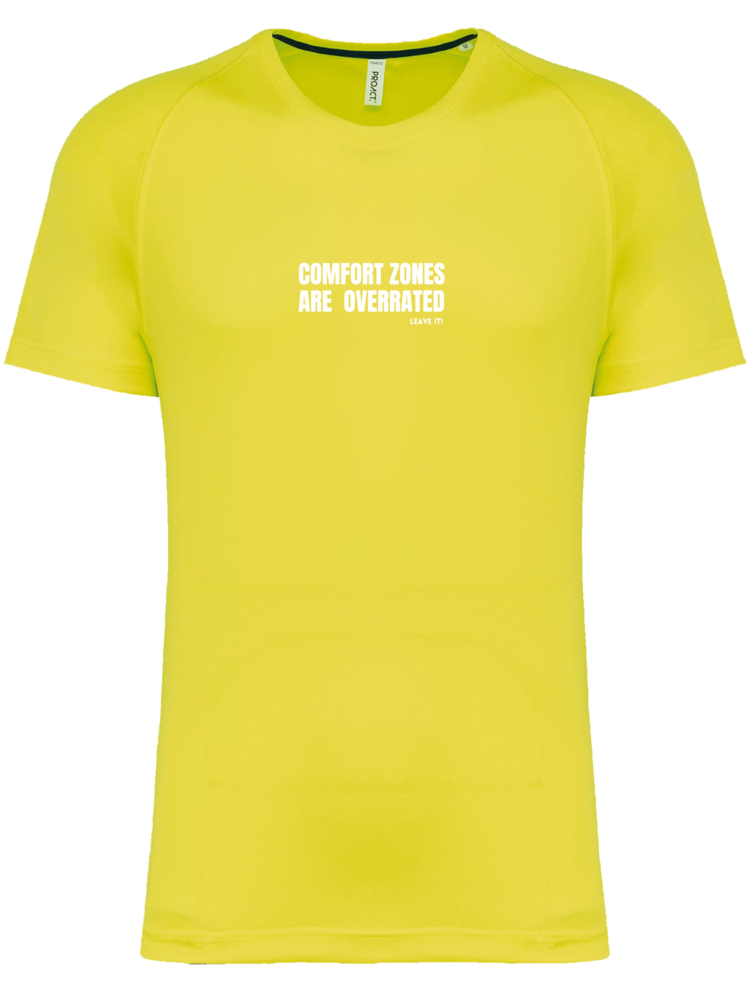 T-Shirt 'Sports Comfort Zones Are Overrated' F4NT4STIC en jaune : devant
