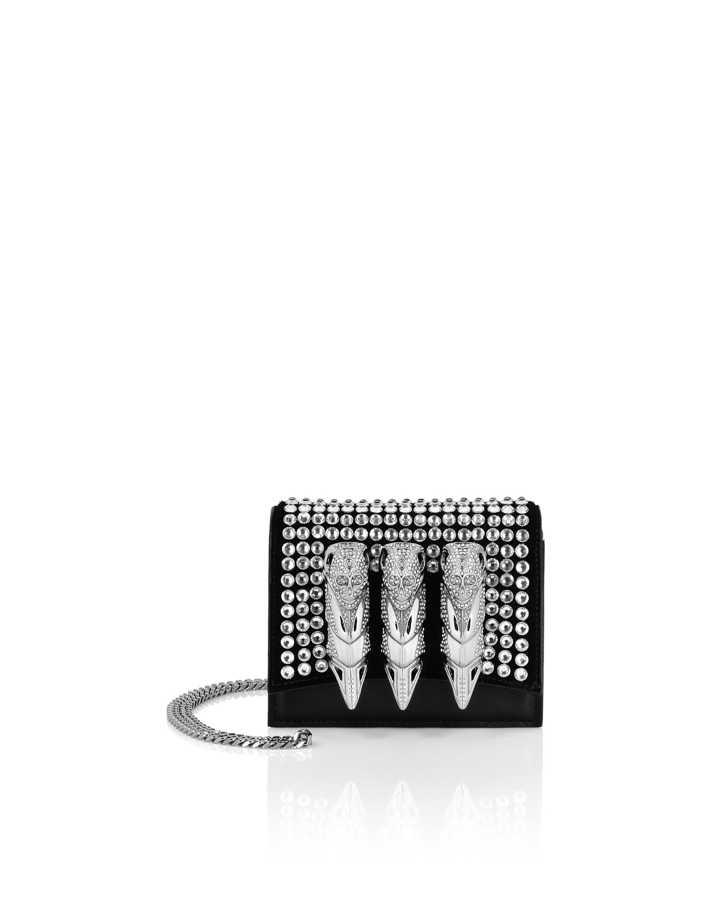 Philipp Plein - Bolso de noche ' Skull ' en plata: frente