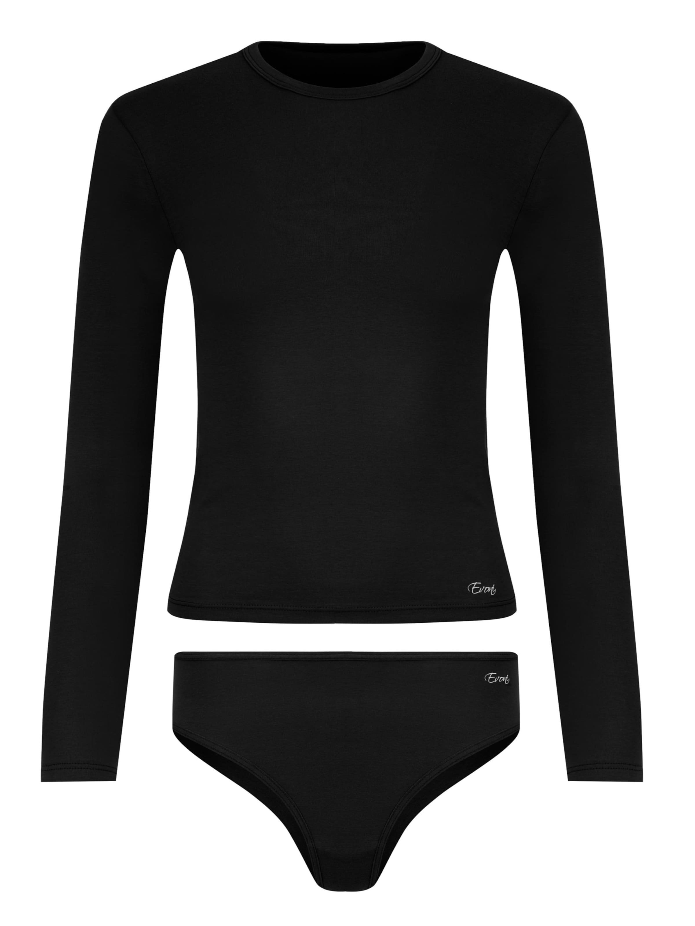 Evoni T-shirt Underwear sets 'Brazilian Slip mit Langarmshirt' in Black: front