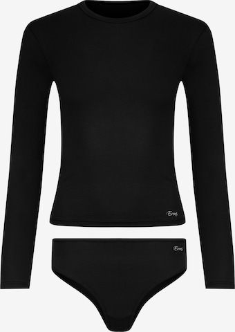 Evoni Wäsche-Sets 'Brazilian Slip mit Langarmshirt' in Schwarz: Vorderseite