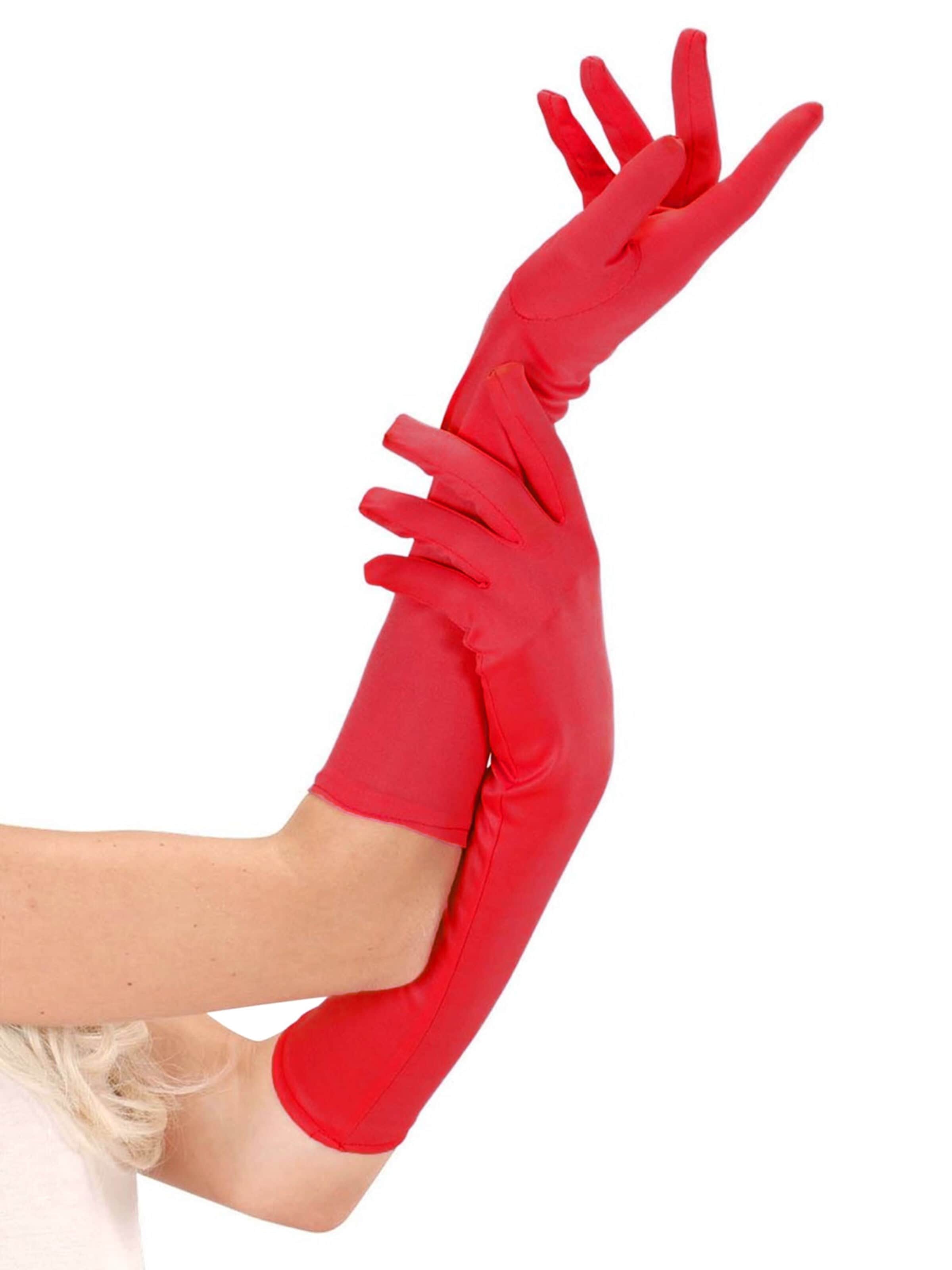 Dirndline Full Finger Gloves 'Satinhandschuhe, lang' in Red: front