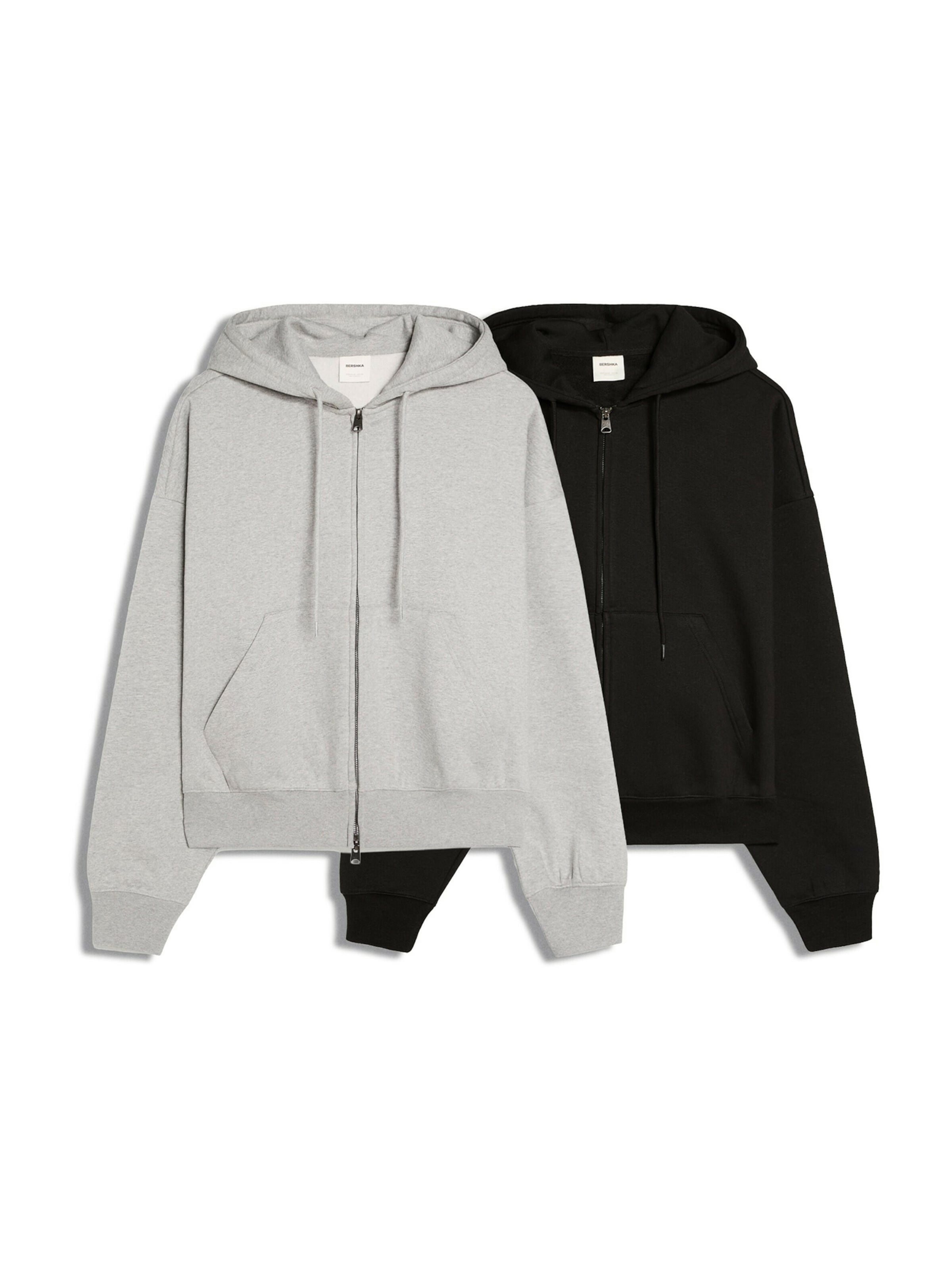 Bershka Veste de survêtement en XS en gris clair / noir, Vue avec produit