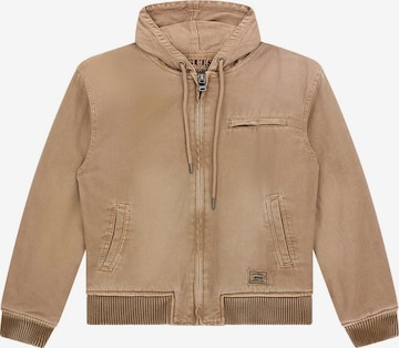 GUESS Zip-Up Hoodie in Beige: front