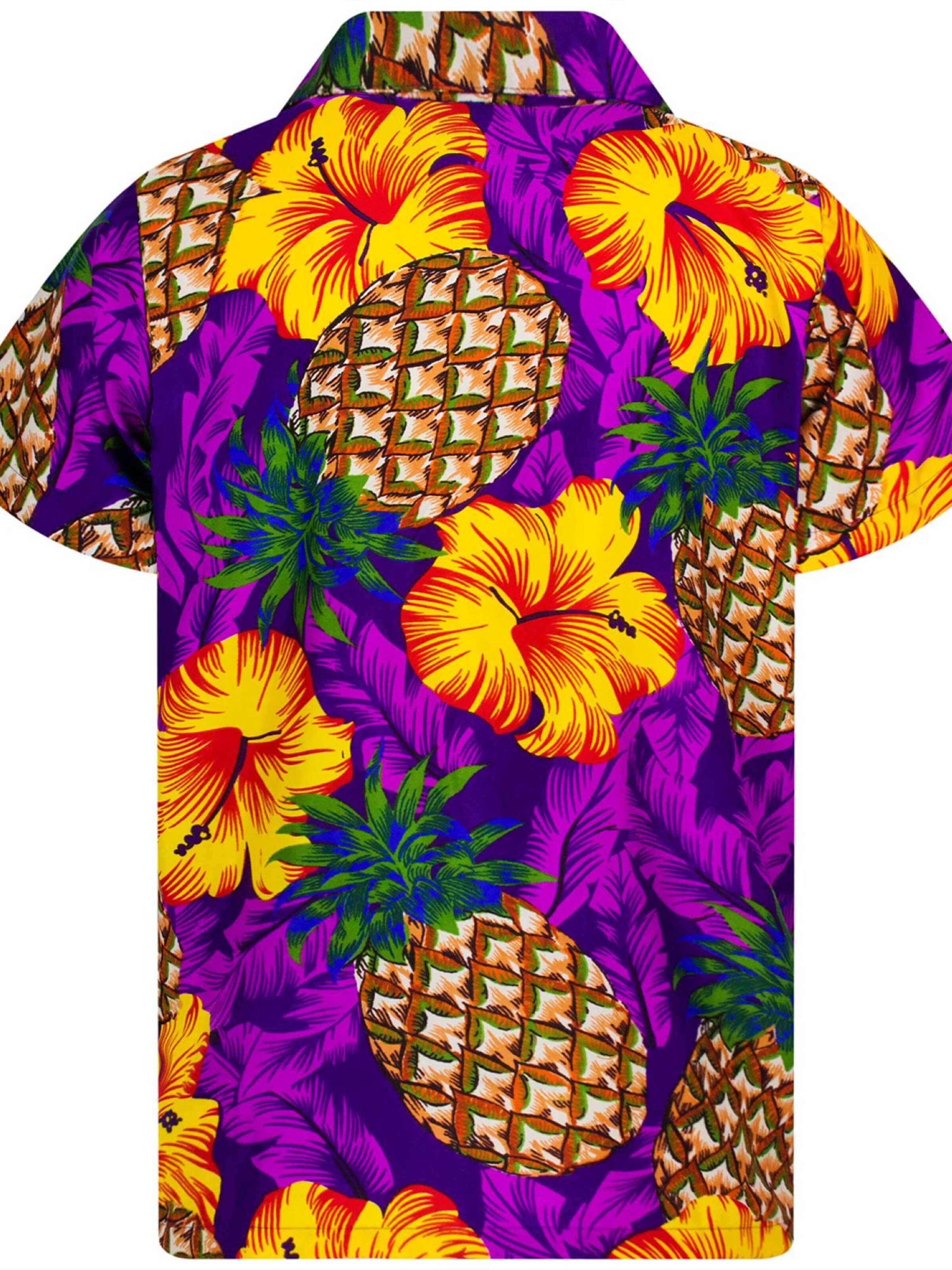 King Kameha Shirt 'Pineapple Hibiscus' in Purple