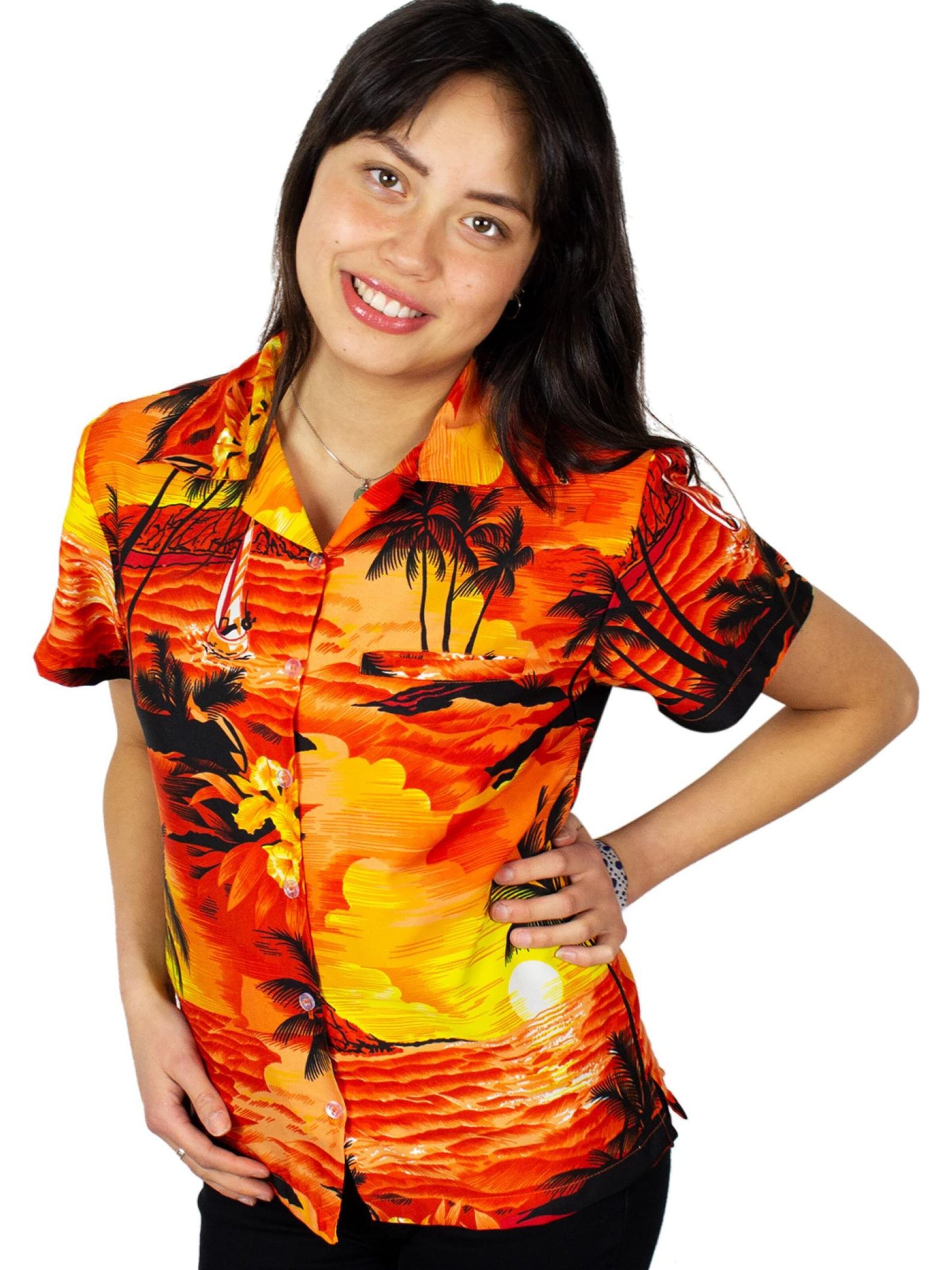 Camicia da donna 'Surf' di King Kameha in arancione: frontale