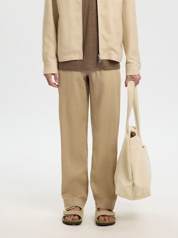 SELECTED Broek '196 Straight' in Bruin: voorkant