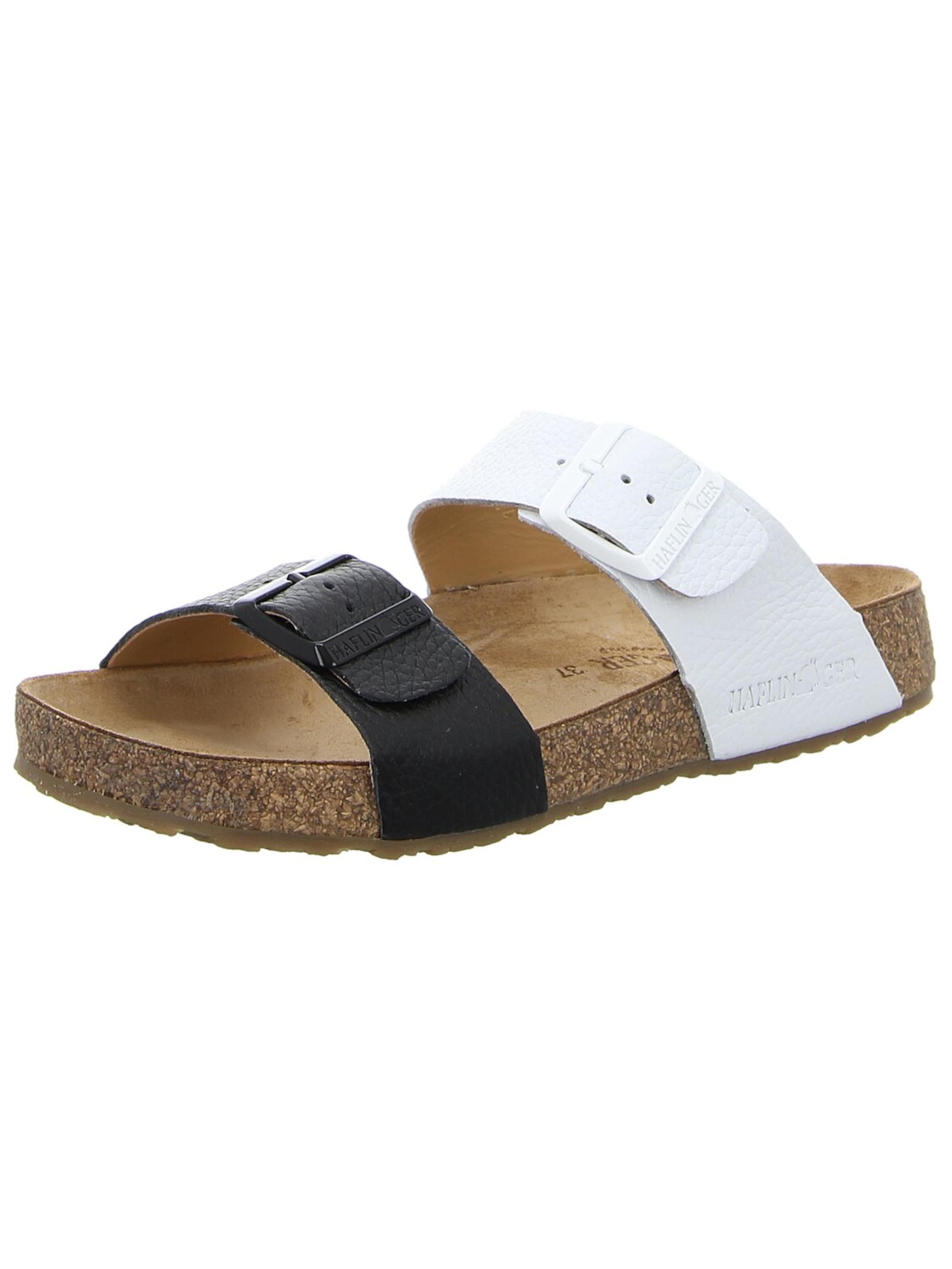 HAFLINGER Pantolette 'Damen Pantolette 819016-WEISS/SCHWARZ Echt Leder in weiß'‌‌ in Weiß: Vorderseite