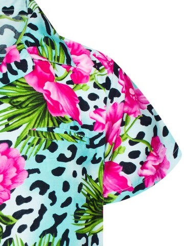 King Kameha Shirt 'Leopard Flowers' in Blau