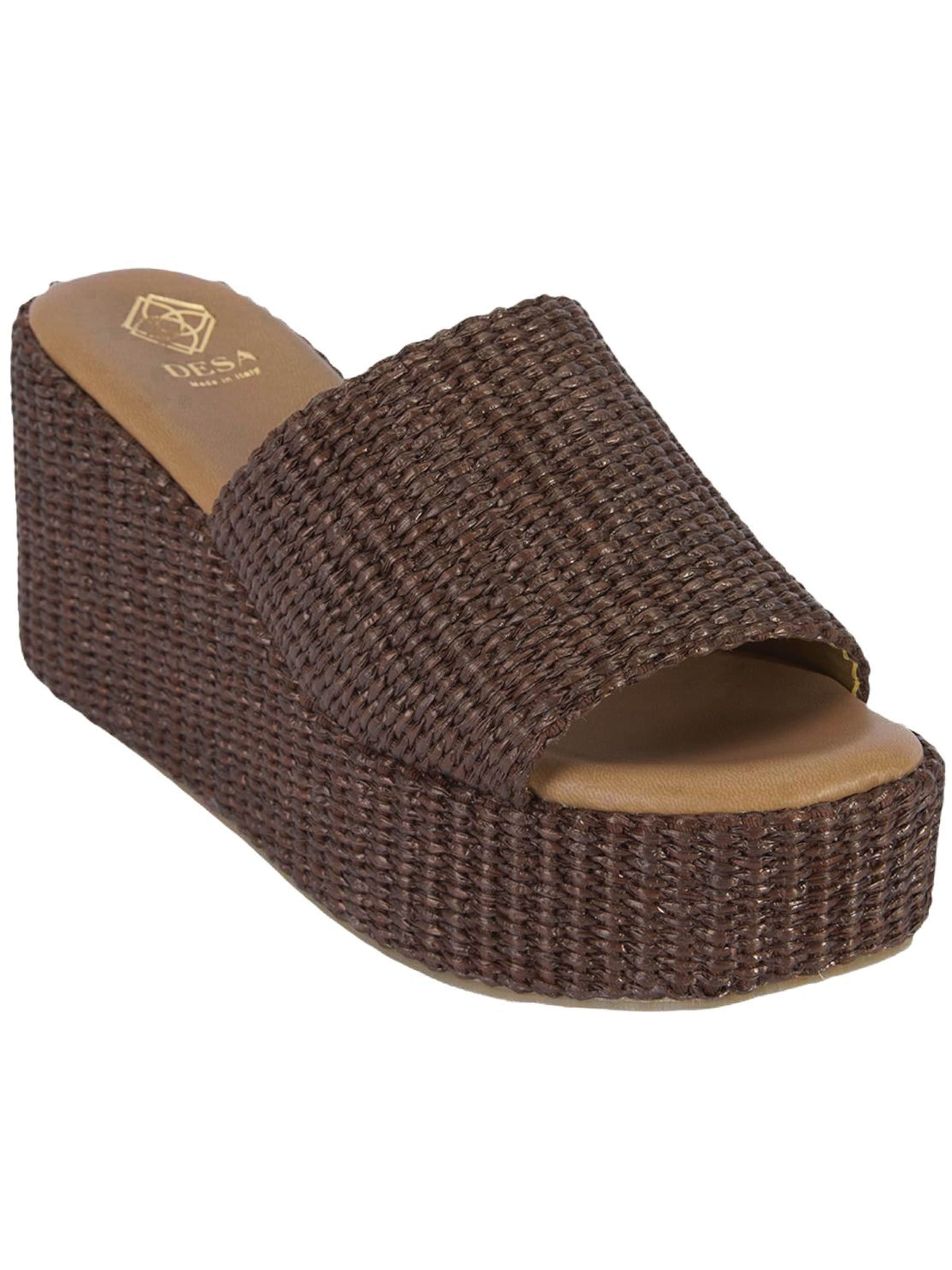Desa Mule 'DESA Damen-Keilsandalen aus Raffia' in Brown: front