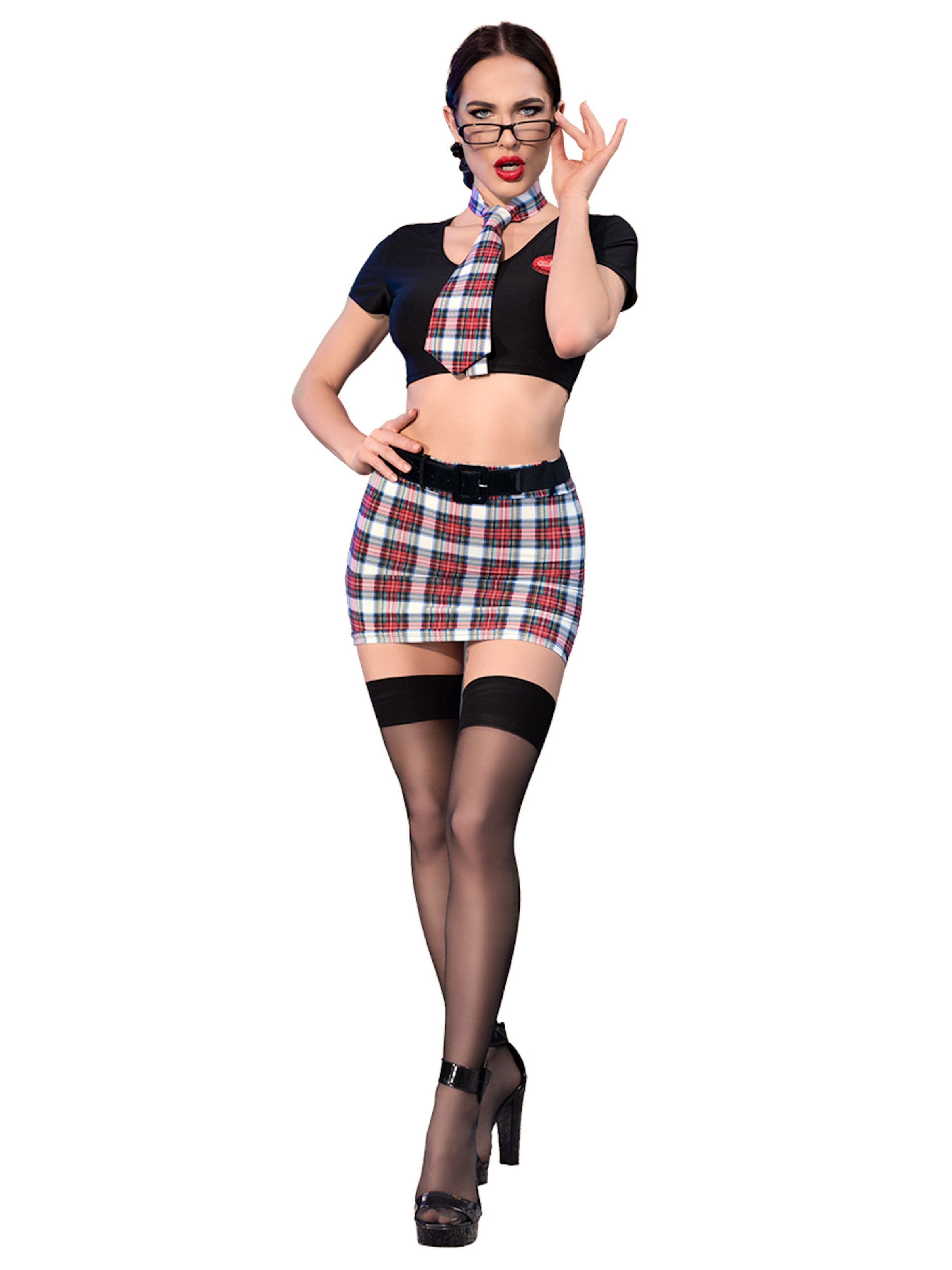 Chilirose Negligée 'Schoolgirl Set CR4425' in Schwarz: Vorderseite