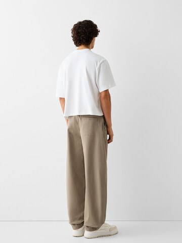 Bershka Wide Leg Hose in Beige