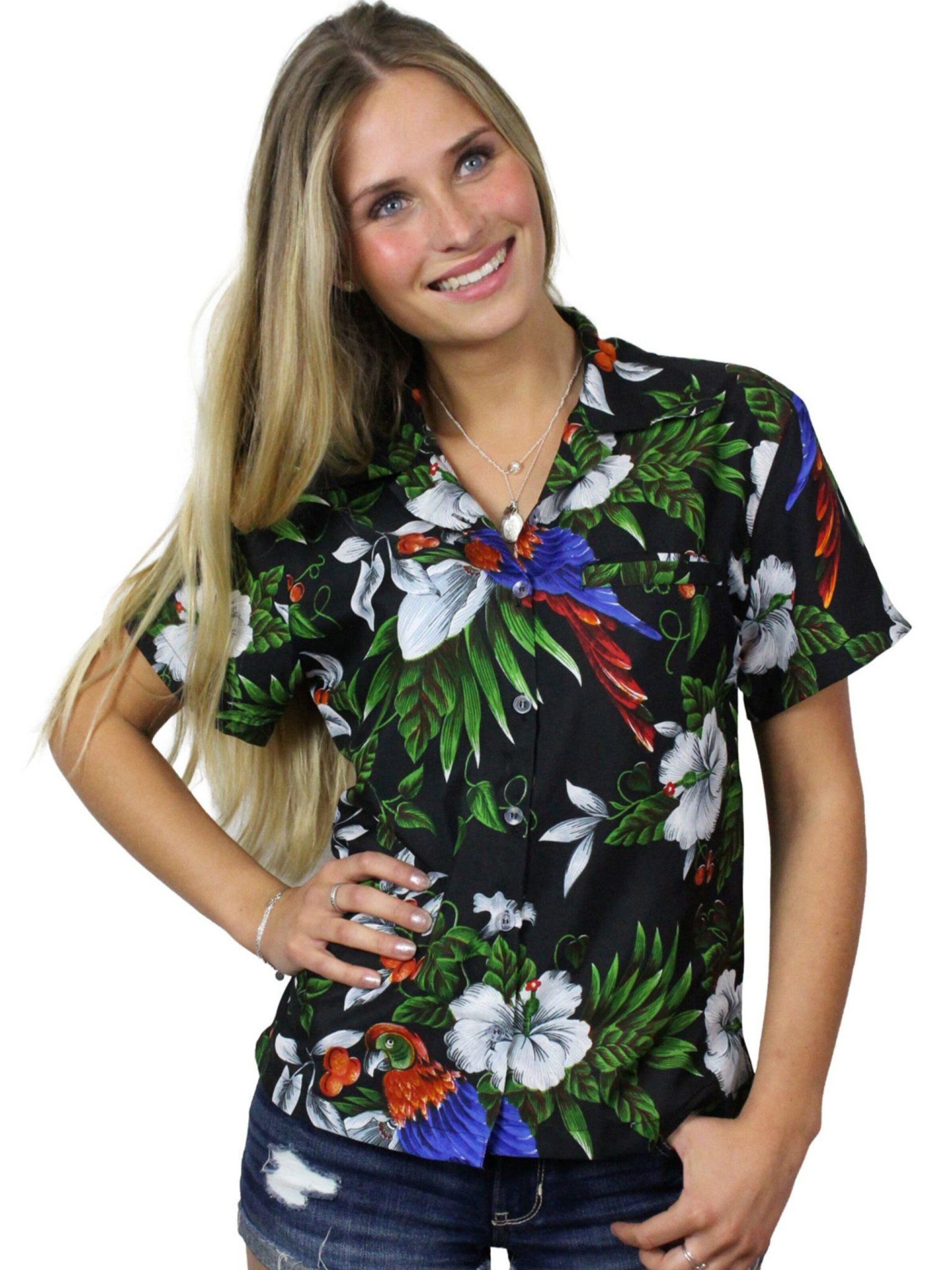 King Kameha Blouse 'Cherryparrot' in Black: front
