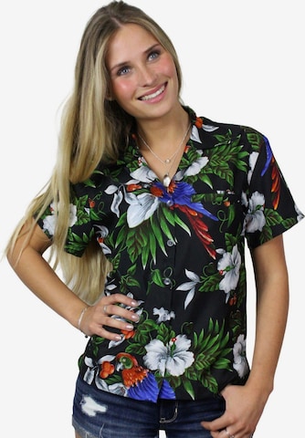 King Kameha Bluse 'Cherryparrot' in Schwarz: Vorderseite