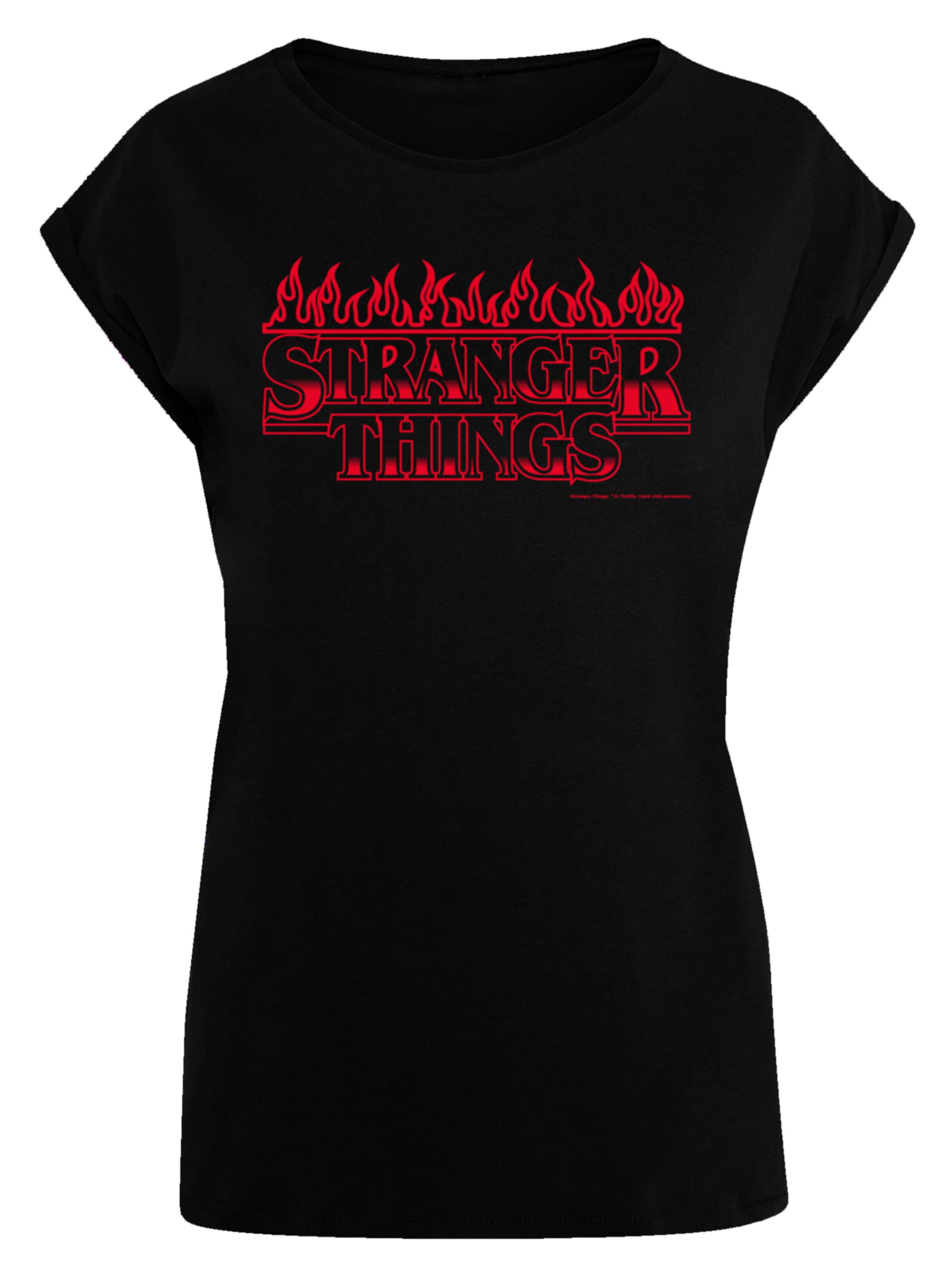 F4NT4STIC Shirt 'Stranger Things Flames Netflix TV Series' in Zwart: voorkant