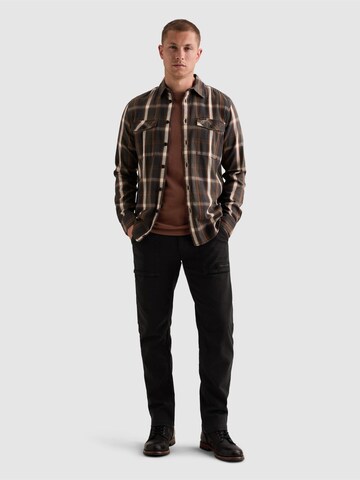 PME Legend Regular fit Button Up Shirt 'Shirt with lumberjack check pattern and herringbone texture' in Brown