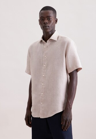 SEIDENSTICKER Regular fit Zakelijk overhemd 'Smart Linen' in Beige: voorkant