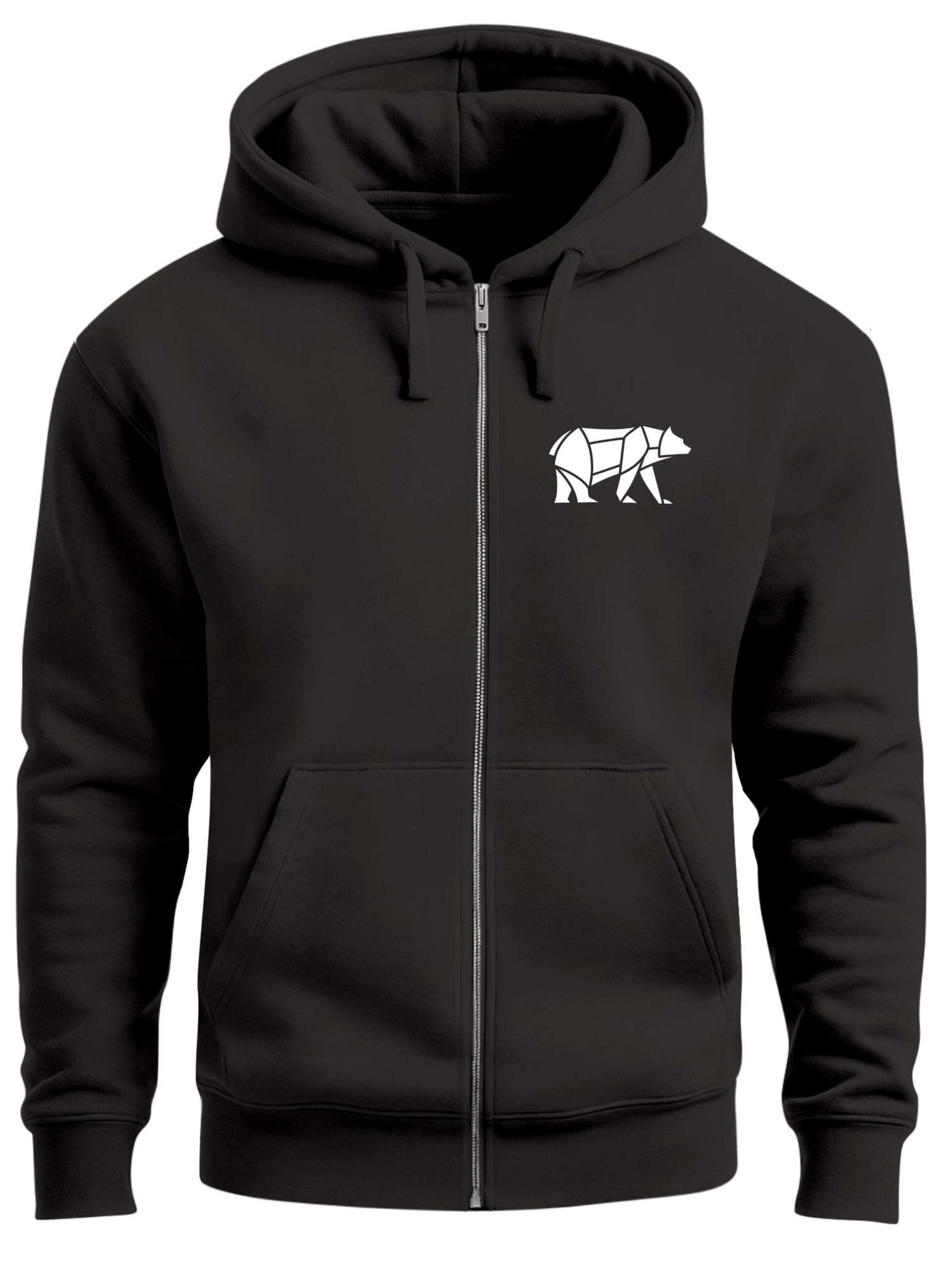Neverless Zip-Up Hoodie 'Bär Lineart Polygon' in Black: front
