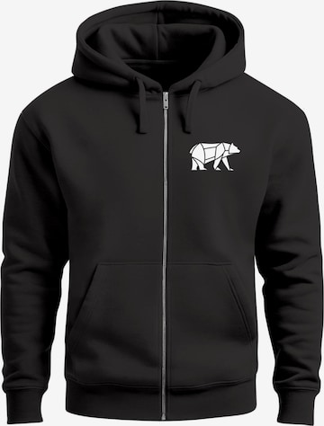 Neverless Zip-Up Hoodie 'Bär Lineart Polygon' in Black: front