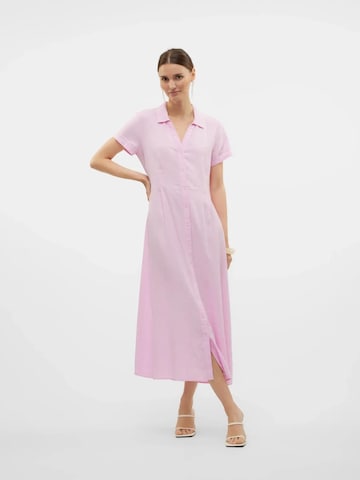 VERO MODA Jurk 'VERO MODA - VMLINN SS 7/8 VOLUME DRESS WVN - Dames - Maxi jurken' in Roze