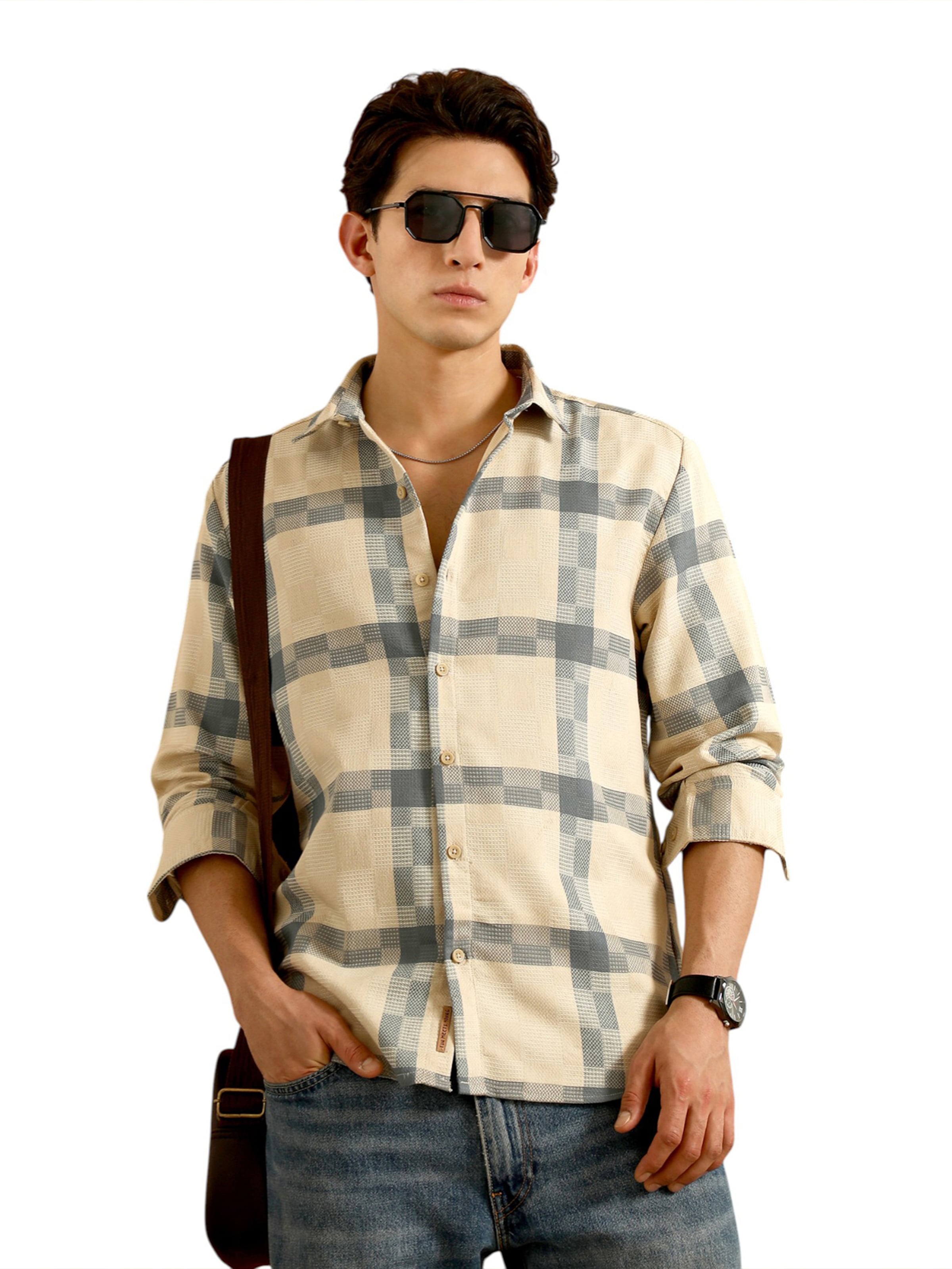 Campus Sutra Klasický střih Košile 'Anahi' – béžová